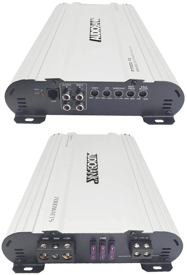 Alt view image 4 of 5 - Audiobank Monoblock 7000 WATTS Amp Class D 1OHM Car Audio Stereo Amplifier Remote Turn On/Off Circuit/Heavy-Duty Aluminium Alloy Heatsink Power and Protection Indicator P7001