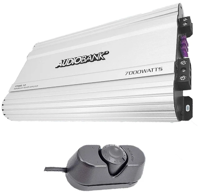 Main image of Audiobank Monoblock 7000 WATTS Amp Class D 1OHM Car Audio Stereo Amplifier Remote Turn On/Off Circuit/Heavy-Duty Aluminium Alloy Heatsink Power and Protection Indicator P7001