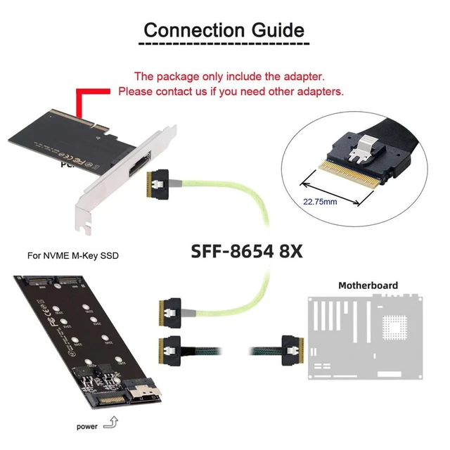 Alt view image 5 of 5 - Xiwai External Slimline 8X SFF-8654 74Pin to PCIE Express 3.0 Raid Card PCIE4.0 VROC Raid0 Hyper Adapter for High Speed SSD eGPU Graphics Card with Bracket Low Profile