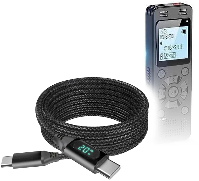 Main image of BoxWave Cable Compatible with EVIDA V618 - PowerDisplay PD Cable (6ft) - USB-C to USB-C (100W), LED Wattage Info Extra Long Braided Nylon - Jet Black
