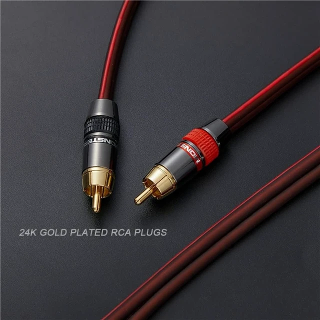 Alt view image 4 of 5 - JORZOR Audiophile Hi-Fi 14 Gauge OFC Speaker Cable with RCA Male (Black & Red) to 2 Bananas Plugs, 2 pack/1pair, (3M(9.9FT), 1 Pair(RCA to Bare Wire))