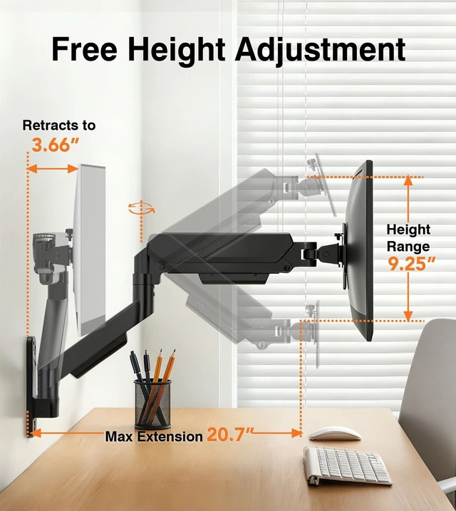 Alt view image 5 of 5 - Single Monitor Wall Mount for 17 to 32 inch Flat/Curved Computer Screens,Full Motion Adjustable Monitor Wall Arm Holds Up to 22lbs,VESA Wall Mount 75x75/100x100, Black