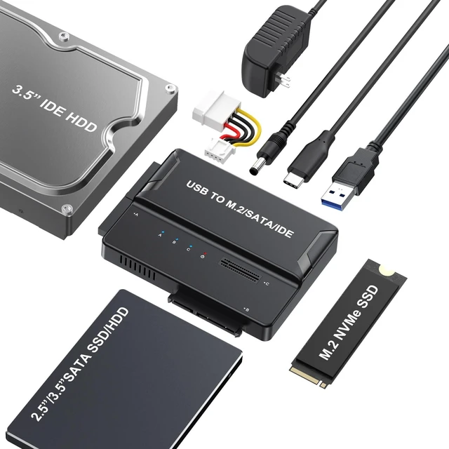 Main image of 3-in-1 External SSD Enclosure for NVMe M.2 SATA/IDE 2.5"/3.5" HDD - Tool-Free USB 3.2 Gen 2 (10Gbps) Type-C Hard Drive Adapter for 2230/2242/2260/2280 & 3.5" IDE Drives