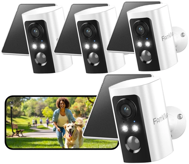 Main image of FAMVIVA 2K Security Cameras Wireless Outdoor with Solar Panels, Battery Powered Cameras for Home Security, Color Night Vision, AI Motion Detection, Spotlight & Siren Alarm, 2.4GHz, WaterproofWh