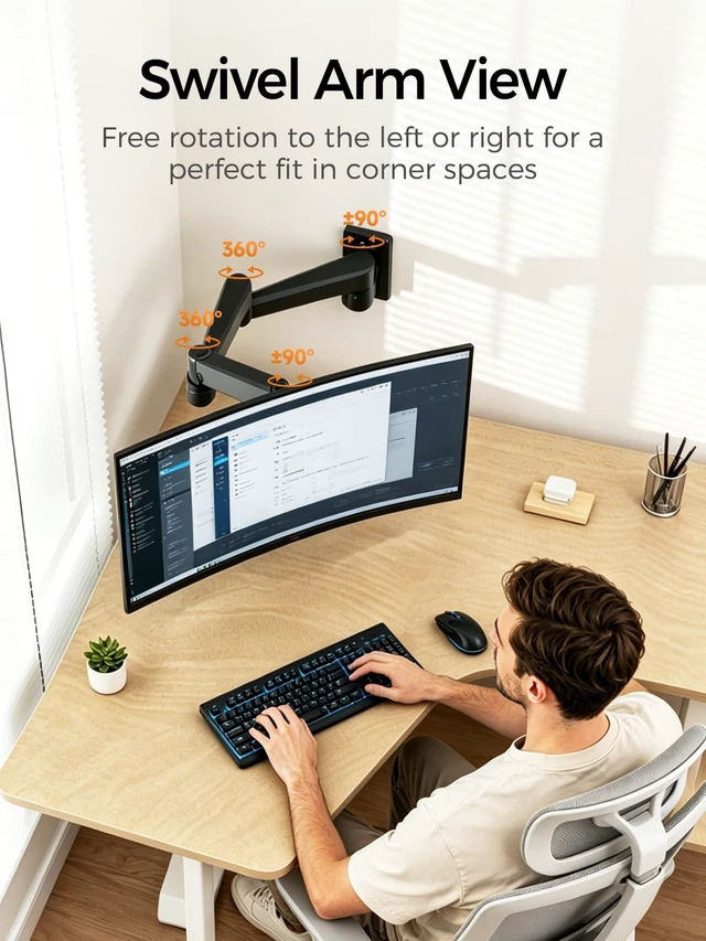 Alt view image 4 of 5 - suptek Single Long Arm Monitor Wall Mount for 17 to 35 Inch Screens, Gas Spring Monitor Arm Wall Mount Holds Up to 11KG/24lbs, Full Motion Adjustable,VESA Mount 75x75/100x100mm(WMX3)