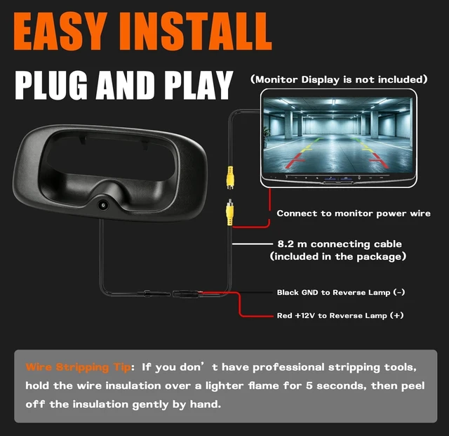 Alt view image 2 of 5 - Tailgate Handle Backup Camera, Waterproof Rear View Reverse Camera. Fits 1999-2006 Chevy Silverado & GMC Sierra 1500 2500 3500 HD. OEM Part# 15228541