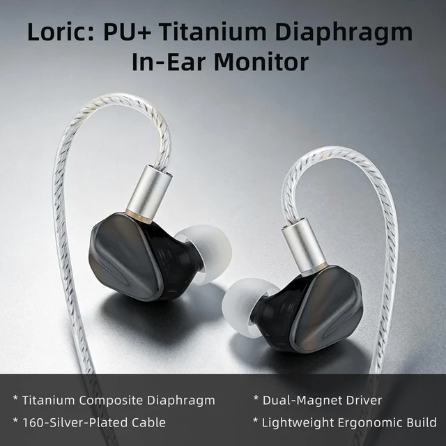 Alt view image 2 of 5 - Kefine Loric IEMs, PU+ Titanium Diaphragm Drive in-Ear Monitors, Dual-Magnet & Dual-Chamber Driver, Ultralight Zinc Alloy Wired Earbuds, Detachable 160-Core Silver-Plated Cable(Black, 3.5mm with Mic)