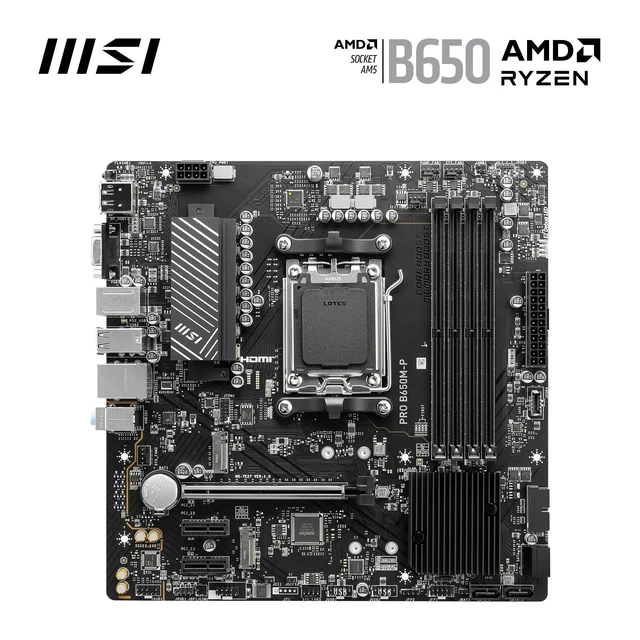 Alt view image 2 of 5 - MSI PRO B650M-P V1 Motherboard, Micro-ATX - Supports AMD Ryzen 9000/8000 / 7000 Series Processors, AM5 - DDR5 Memory Boost 6000+MHz/OC, 1 x PCIe 4.0 x16, 2 x M.2 Gen4, 2.5G LAN