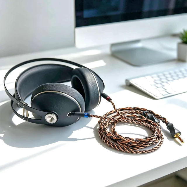 Alt view image 4 of 5 - Fezzlo Monitor Headphone Cable,Dual 3.5mm Over Ear Headset Wire,8-Strand German Copper AUX Cord Compatible with Hifiman HE4XX Edition XS MEZE99 109Pro FiiO FT1 for Musicians Audiophiles 4.4mm 4.9ft