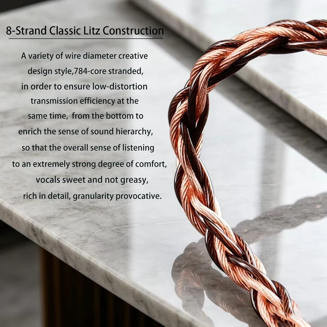 Alt view image 5 of 5 - Fezzlo Monitor Headphone Cable,Dual 3.5mm Over Ear Headset Wire,8-Strand German Copper AUX Cord Compatible with Hifiman HE4XX Edition XS MEZE99 109Pro FiiO FT1 for Musicians Audiophiles 4.4mm 4.9ft