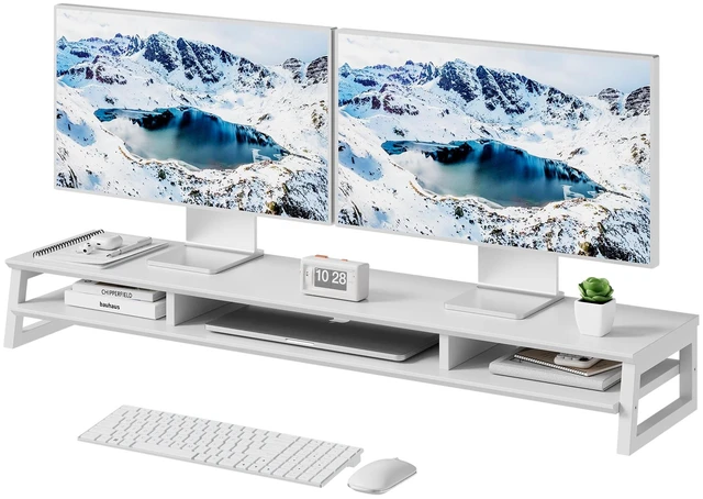 Main image of YOGRFA Dual Monitor Stand Riser for Desk, 41.7 Inch Large 2 Tier Computer Monitor Stand for 2 Monitors, Desktop Storage Organizer Shelf with Keyboard Space for Laptop PC Printer White