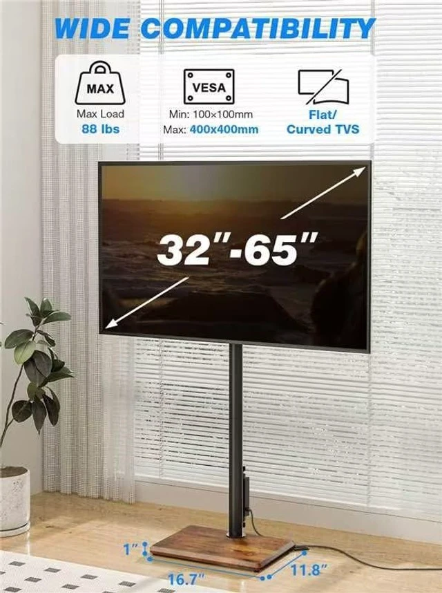 Alt view image 3 of 5 - Rfiver Swivel Floor TV Stand with Power Outlet for 32-65 in TVs