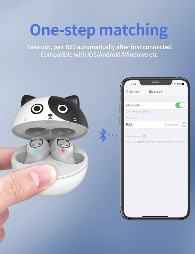 Alt view image 2 of 5 - Jinpei Wireless Earbuds, Wireless Earphones with Microphone, Cartoon Earset with Charging case for iPhone Android - 32H Playtime,Waterproof,HiFi Stereo in Ear Headphone for Kids Adult JE