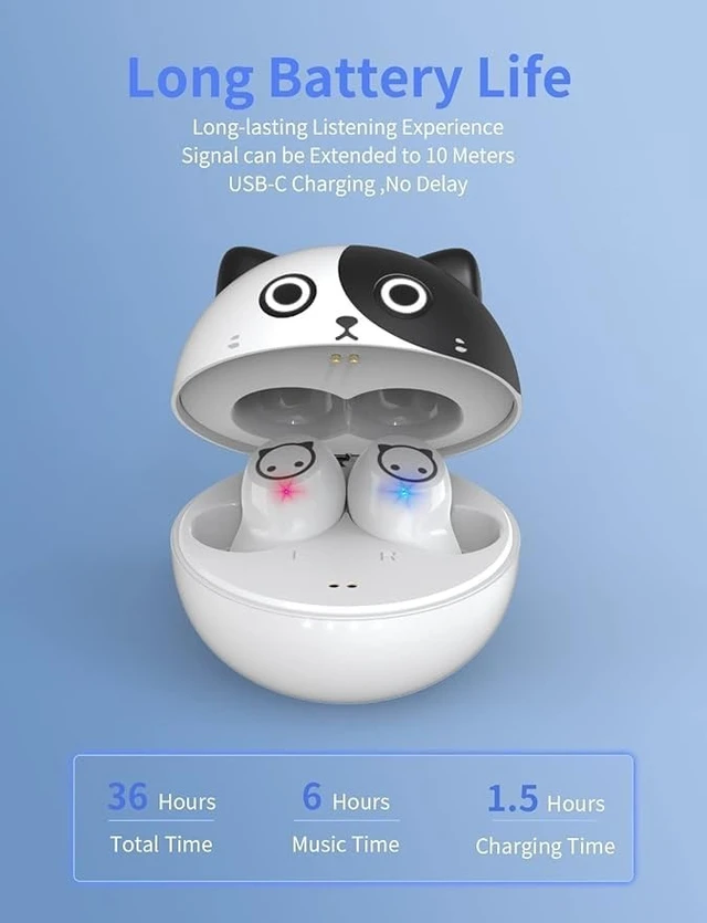 Alt view image 5 of 5 - Jinpei Wireless Earbuds, Wireless Earphones with Microphone, Cartoon Earset with Charging case for iPhone Android - 32H Playtime,Waterproof,HiFi Stereo in Ear Headphone for Kids Adult JE
