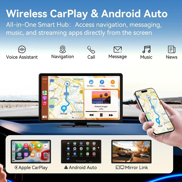 Alt view image 2 of 5 - Wireless Carplay Screen for Car, 11.3" Portable A-pple CarPlay & Android Auto Screen with 4K Dashcam & 1080P Backup Camera, Car Stereo with Mirror Link, Voice Control, GPS, Bluetooth, AUX, FM