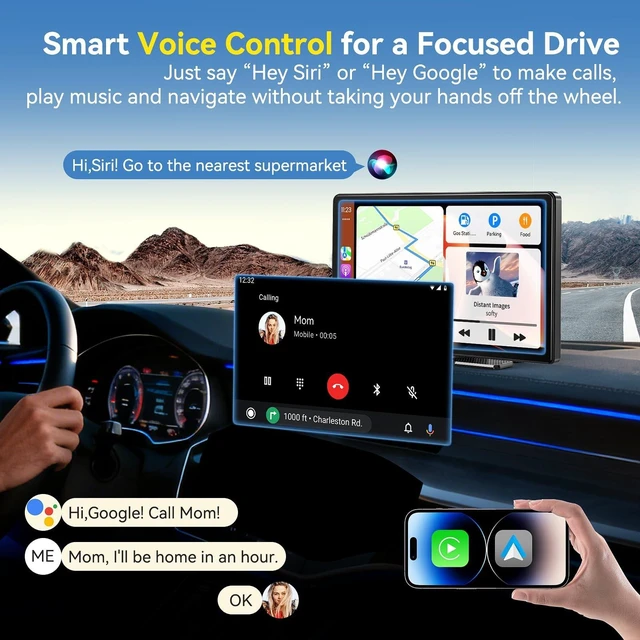 Alt view image 3 of 5 - Wireless Carplay Screen for Car, 11.3" Portable A-pple CarPlay & Android Auto Screen with 4K Dashcam & 1080P Backup Camera, Car Stereo with Mirror Link, Voice Control, GPS, Bluetooth, AUX, FM