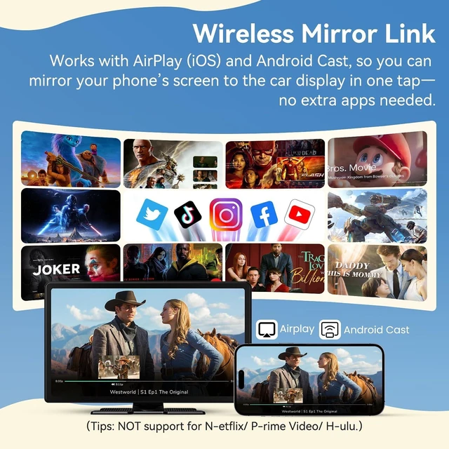 Alt view image 5 of 5 - Wireless Carplay Screen for Car, 11.3" Portable A-pple CarPlay & Android Auto Screen with 4K Dashcam & 1080P Backup Camera, Car Stereo with Mirror Link, Voice Control, GPS, Bluetooth, AUX, FM