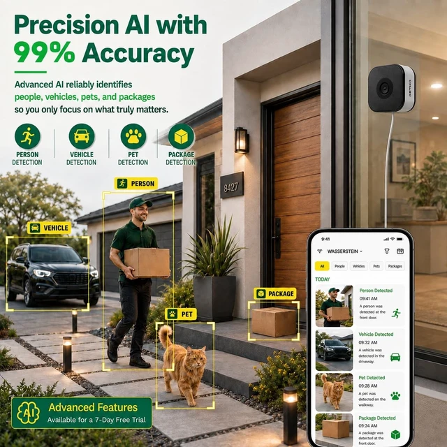 Alt view image 5 of 5 - 2K Window Camera, 5G/2.4G WiFi Dual-Band, 120 Wide Angle, Color Night Vision, AI Detection for Person/Vehicle/Pet, 911 Alert, US Cloud, 24/7 Recording, Quick Setup