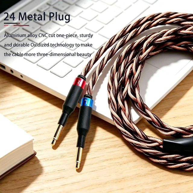 Alt view image 2 of 5 - Fezzlo Monitor Headphone Cable,Dual 3.5mm Over Ear Headset Wire,8-Strand German Copper AUX Cord Compatible with Hifiman HE4XX Edition XS MEZE99 109Pro FiiO FT1 for Musicians Audiophiles 4.4mm 4.9ft