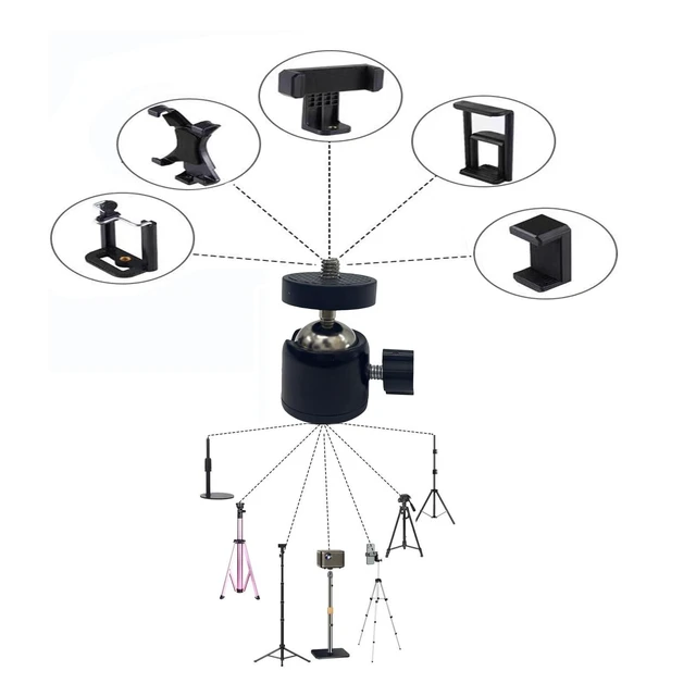 Alt view image 2 of 5 - Universal 1/4" Swivel Mini Ball Head Tripod Mount, Black, 10-Pack