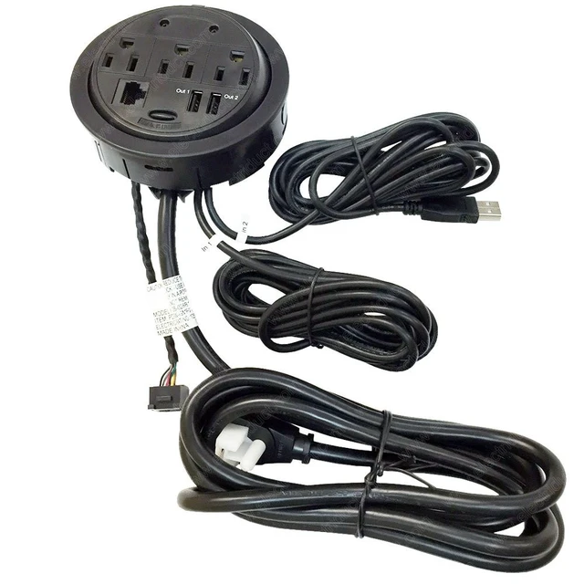 Alt view image 2 of 2 - Power Tap Grommet with Hidden Power Center w/ 3 Power, 2 USB & 1 Cat5E - White