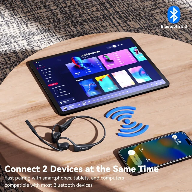 Alt view image 5 of 5 - LEVN Open Ear Headphones with Mic, 29g Bluetooth Headset with Microphone, Bluetooth Headphones with Noise Cancelling Mic, Waterproof Non-slip Wireless Headset with Mic for Work, Workout, Drivin