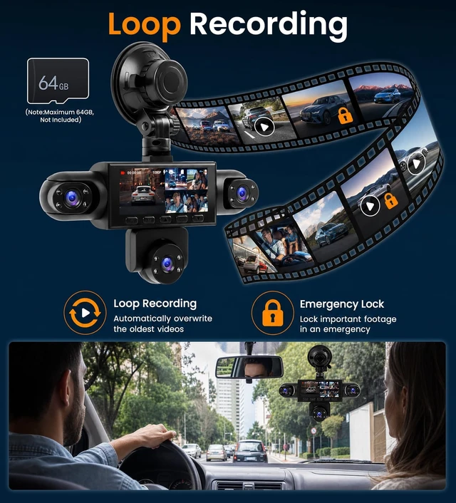 Alt view image 3 of 5 - 360 5 Lens Dash Cam Front Rear Inside Left Right 1080P Dash Cam for Cars