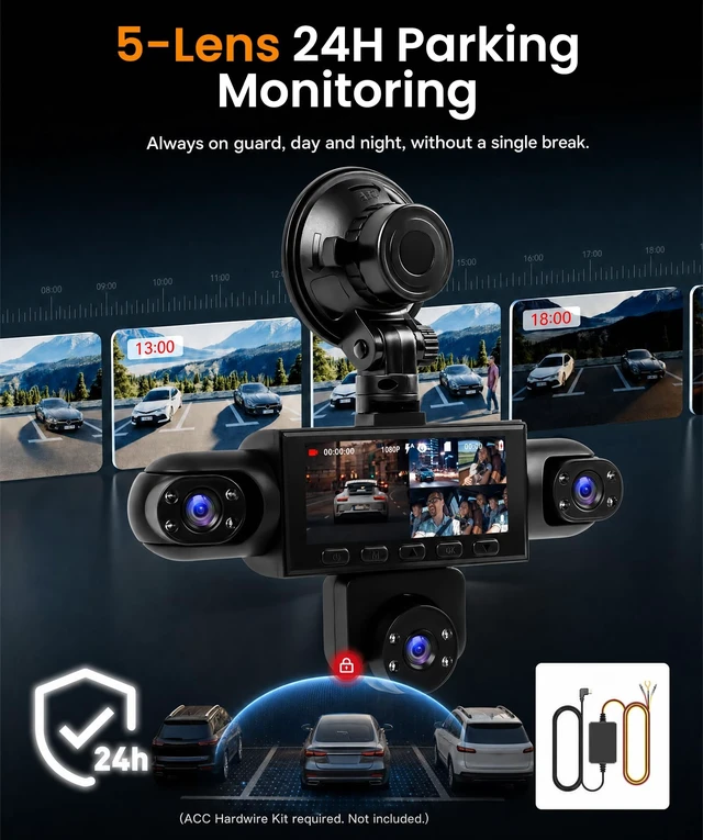 Alt view image 5 of 5 - 360 5 Lens Dash Cam Front Rear Inside Left Right 1080P Dash Cam for Cars