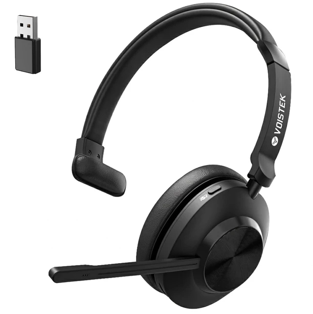 Main image of Voistek Wireless Headset with Mic for Work, Mono Bluetooth Computer Headset with USB Dongle, Noise Cancelling Mic, Mute Button, Wireless Business Headset for Zoom, Teams, Call Center, Ho