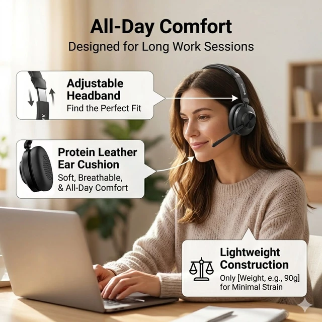 Alt view image 5 of 5 - Voistek Wireless Headset with Mic for Work, Mono Bluetooth Computer Headset with USB Dongle, Noise Cancelling Mic, Mute Button, Wireless Business Headset for Zoom, Teams, Call Center, Ho