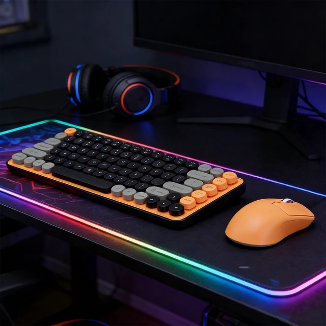 Alt view image 4 of 5 - LICAEVEY Wireless Keyboard and Mouse Combo, 85 Keys Bluetooth 2.4G Dual Mode Cordless Keyboard with Colorful Round Detachable Keycaps, for Wins Android Home Office Use