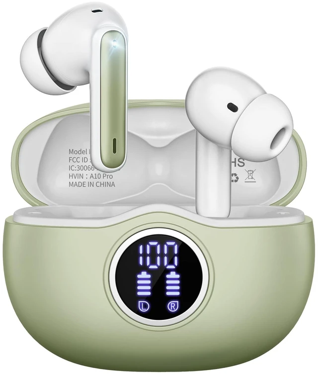 Main image of Fhumsh Wireless Earbuds, Bluetooth 5.3 Headphones HiFi Stereo 50H Playback LED Digital Display Ear Buds with ENC Noise Canceling Headset, IPX7 Waterproof Earphones for Gym/Running/Work(Light Gr