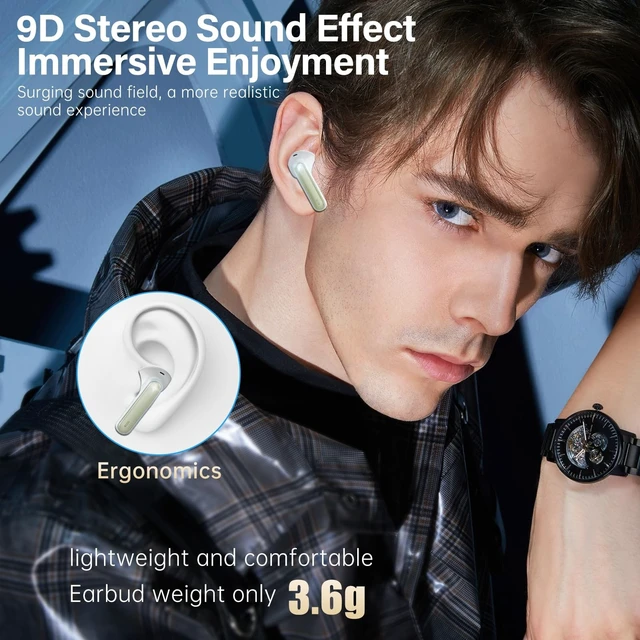 Alt view image 5 of 5 - Fhumsh Wireless Earbuds, Bluetooth 5.3 Headphones HiFi Stereo 50H Playback LED Digital Display Ear Buds with ENC Noise Canceling Headset, IPX7 Waterproof Earphones for Gym/Running/Work(Light Gr