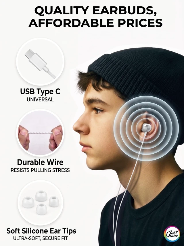 Alt view image 3 of 5 - Pearl 50 Pack USB C Headphones Wired Earbuds Bulk for iPhone 17/16/15 Pro Max Plus, Galaxy Series, Chromebook, MacBook, Type C Earbuds Wired Headphones for School Classroom, White, No Microphone