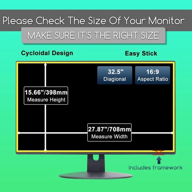 Alt view image 2 of 5 - 32.5 Inch Monitor Screen Protector, Anti Blue Light Eye Protection Filter, Bubble Free Frame Adhesive Mount for 32" 16:9 Computer Monitor - Fits LG, Dell, Samsung, MSI, AOC, ViewSonic & Mo