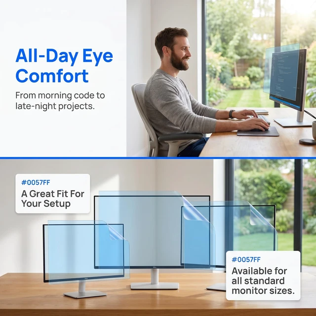 Alt view image 5 of 5 - 32.5 Inch Monitor Screen Protector, Anti Blue Light Eye Protection Filter, Bubble Free Frame Adhesive Mount for 32" 16:9 Computer Monitor - Fits LG, Dell, Samsung, MSI, AOC, ViewSonic & Mo