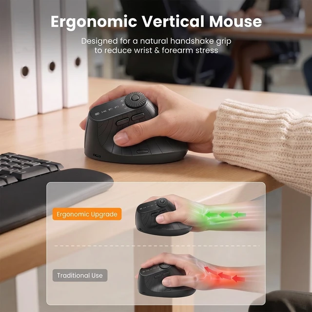 Alt view image 2 of 5 - Itigoitie Ergonomic Mouse, Wireless Bluetooth Vertical Mouse for Wrist Pain Relief, LED Screen & Knob Control, 7 Buttons, 4 Adjustable DPI, Compatible with Windows/Mac/Android/Laptop/Desktop/Ta