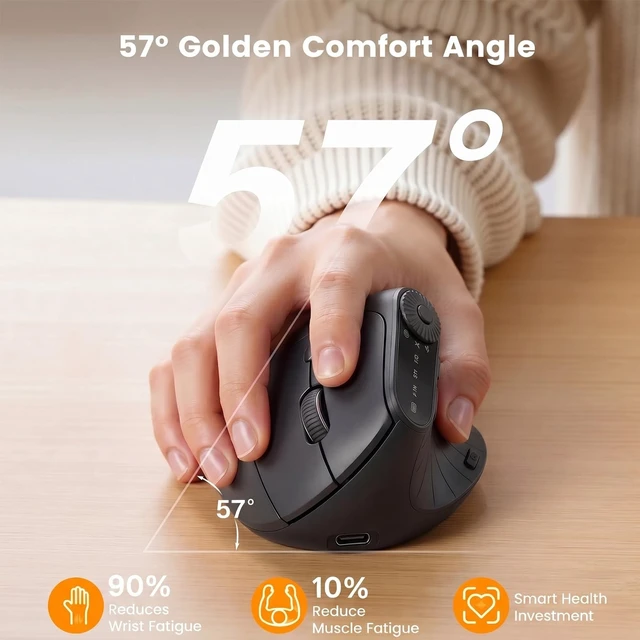 Alt view image 3 of 5 - Itigoitie Ergonomic Mouse, Wireless Bluetooth Vertical Mouse for Wrist Pain Relief, LED Screen & Knob Control, 7 Buttons, 4 Adjustable DPI, Compatible with Windows/Mac/Android/Laptop/Desktop/Ta
