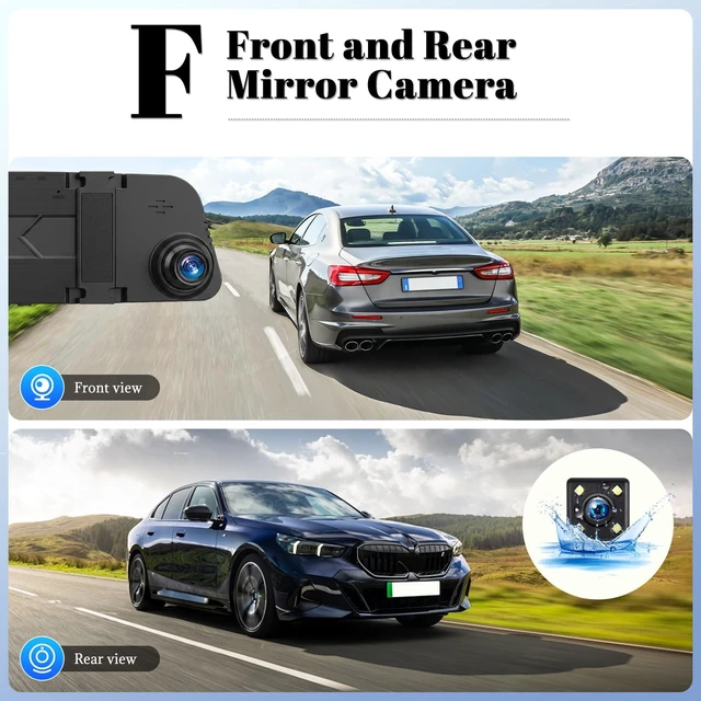 Alt view image 4 of 5 - Mirror Dash Cam Front and Rear 1080p Full View 4.5" Camera