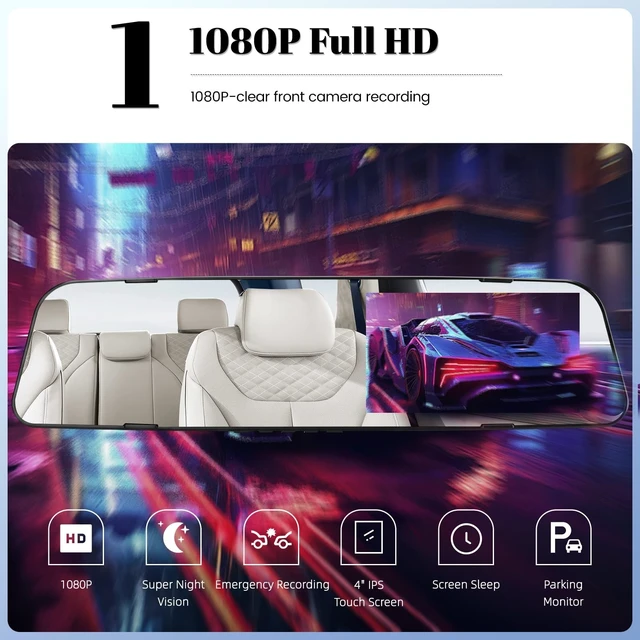 Alt view image 5 of 5 - Mirror Dash Cam Front and Rear 1080p Full View 4.5" Camera