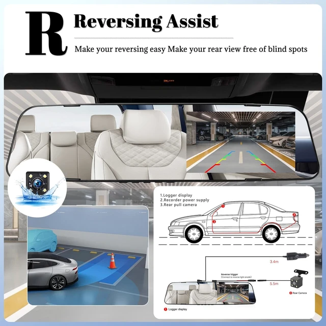 Alt view image 3 of 5 - Mirror Dash Cam Front and Rear 1080p Full View 4.5" Camera