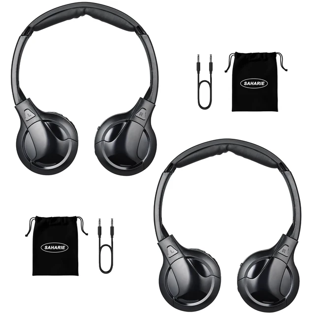 Main image of SAHARIE IR Headphones for Car DVD, Universal Infrared Headphones, 2 Channel Wireless for Honda Odyssey Rear Entertainment System (2 Pack)