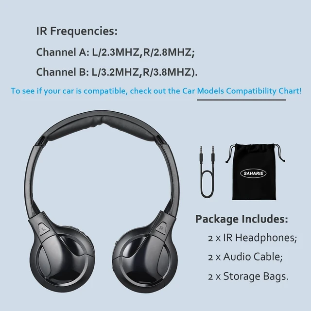 Alt view image 3 of 5 - SAHARIE IR Headphones for Car DVD, Universal Infrared Headphones, 2 Channel Wireless for Honda Odyssey Rear Entertainment System (2 Pack)