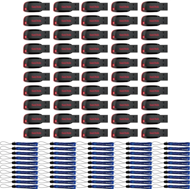Main image of SanDisk Type A Flash Drive 16GB (50 Pack) Blade Thumb Drive SDCZ50-016G-B35 - Bundle with (50) Everything But Stromboli Lanyards