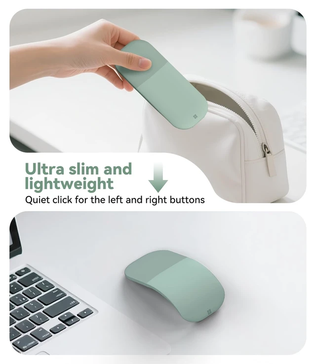 Alt view image 2 of 5 - Arc Touch Mouse, Compatible with Microsoft Surface FHD-00001 Foldable Portable Mouse Silent Folding Arc for Computer/Mac/OS/Notebook (Green)