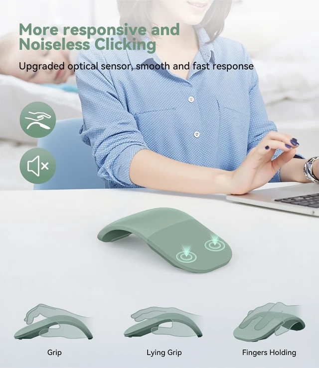 Alt view image 3 of 5 - Arc Touch Mouse, Compatible with Microsoft Surface FHD-00001 Foldable Portable Mouse Silent Folding Arc for Computer/Mac/OS/Notebook (Green)