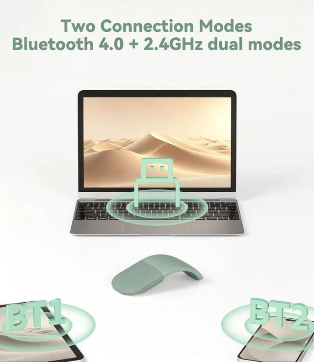 Alt view image 4 of 5 - Arc Touch Mouse, Compatible with Microsoft Surface FHD-00001 Foldable Portable Mouse Silent Folding Arc for Computer/Mac/OS/Notebook (Green)