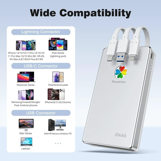 Alt view image 3 of 5 - iDiskk App-le Certified 500GB External Hard Drive for iPhone Android Phone