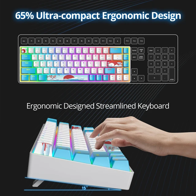 Alt view image 5 of 5 - Vumilstek 65% Mechanical Keyboard Wired Linear Red Switch RGB Backlight