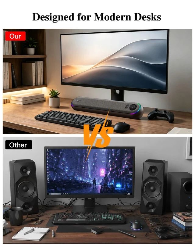 Alt view image 5 of 5 - ICOREBEI Computer Speakers USB Powered SoundBar for Home Office, Desktop PC Speaker, USB-C, Bluetooth 5.3 PC Speakers with Hi-Fi Stereo Sound, 3 RGB Modes for Mac, Laptop & Monitor